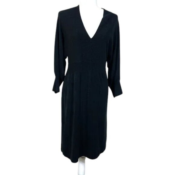 Vintage Dresses & Skirts - Vintage Connected Black Sweater Dress Bishop Sleeve Size XL